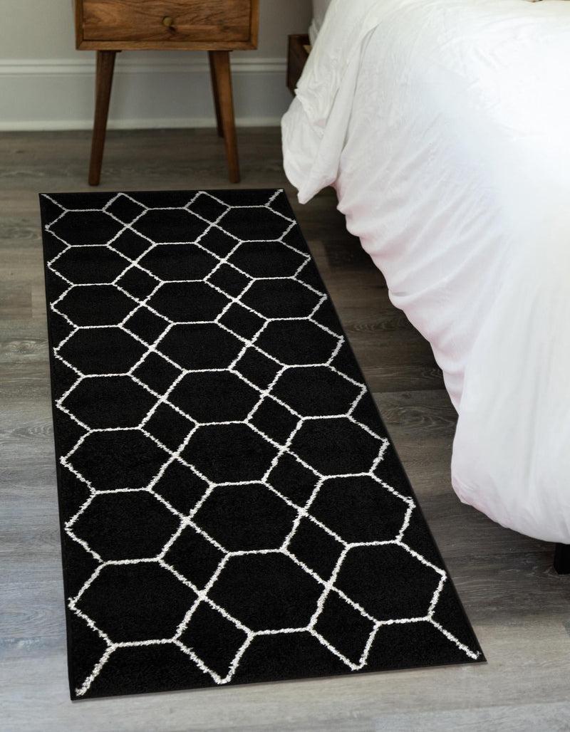 Lattice Garden Collection Area Rug - Arborville (Black) Runner Black  lifestyle 0