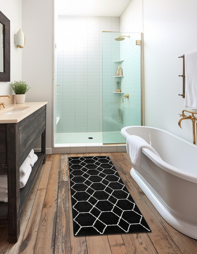 Lattice Garden Collection Area Rug - Arborville (Black) Runner Black  lifestyle 4