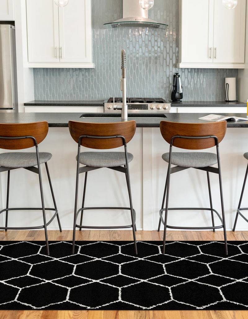 Lattice Garden Collection Area Rug - Arborville (Black) Runner Black  lifestyle 12