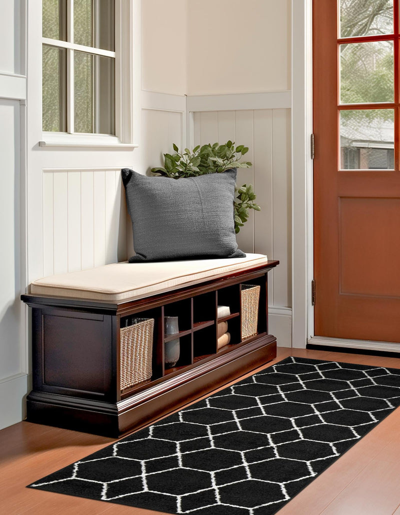 Lattice Garden Collection Area Rug - Arborville (Black) Runner Black  lifestyle 20