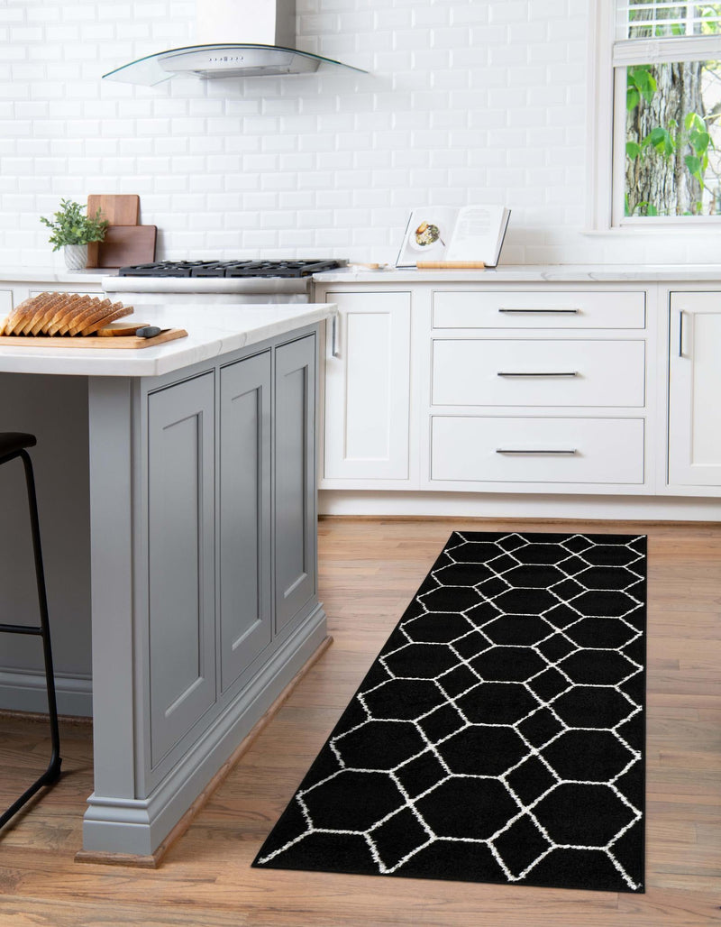 Lattice Garden Collection Area Rug - Arborville (Black) Runner Black  lifestyle 35