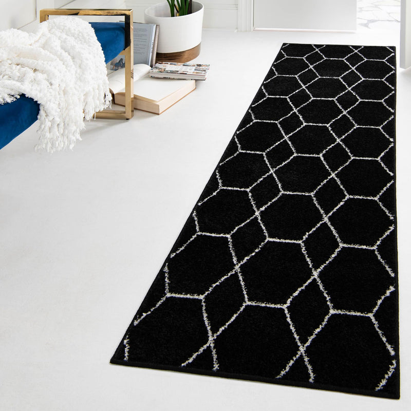 Lattice Garden Collection Area Rug - Arborville (Black) Runner Black  lifestyle 59