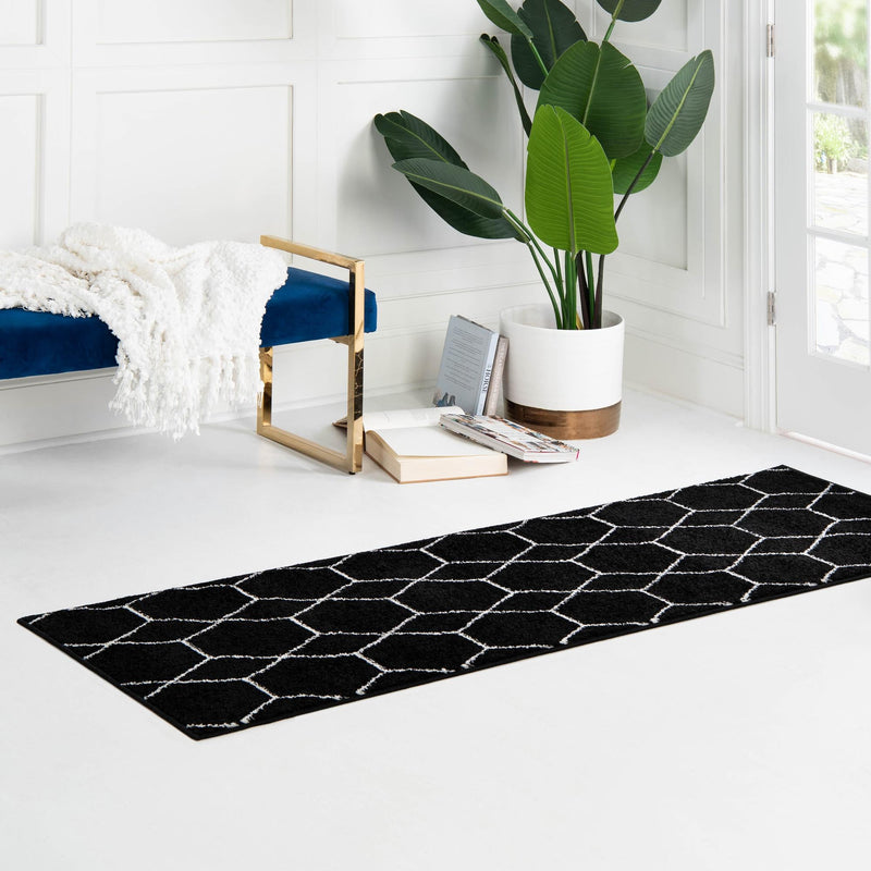 Lattice Garden Collection Area Rug - Arborville (Black) Runner Black  lifestyle 60