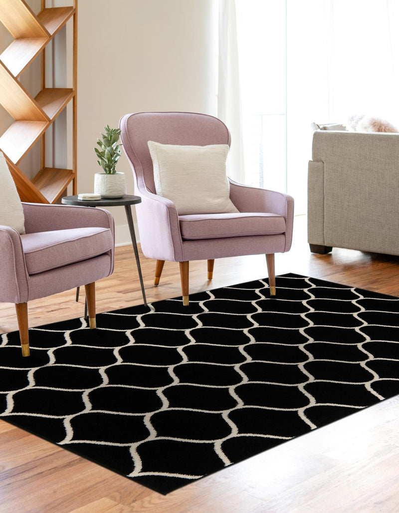Lattice Garden Collection Area Rug -  Pergolatown (Black) Rectangle Black  lifestyle 4