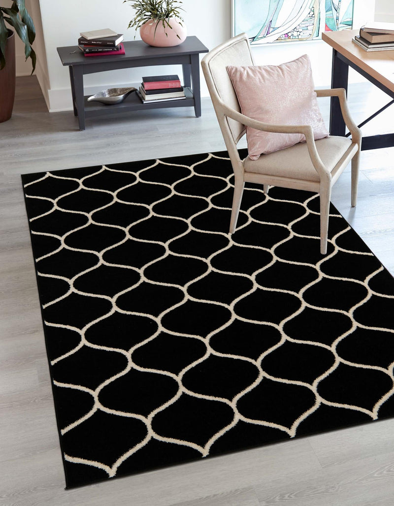 Lattice Garden Collection Area Rug -  Pergolatown (Black) Rectangle Black  lifestyle 7