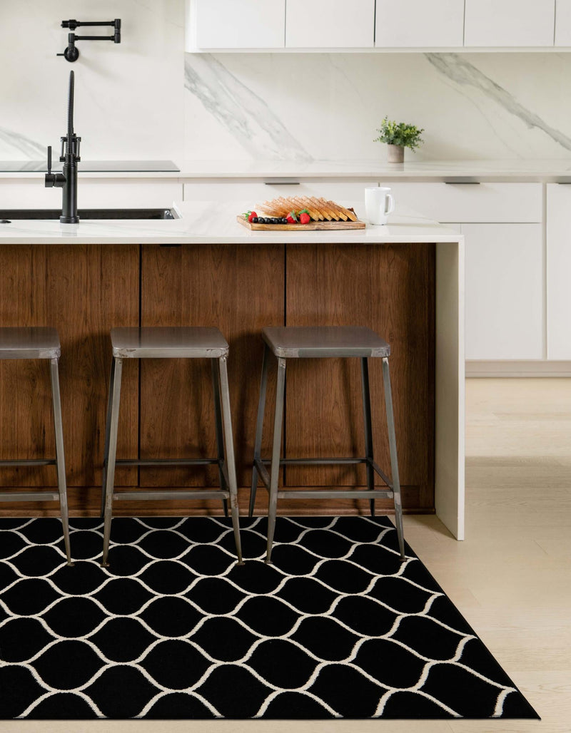 Lattice Garden Collection Area Rug -  Pergolatown (Black) Rectangle Black  lifestyle 13