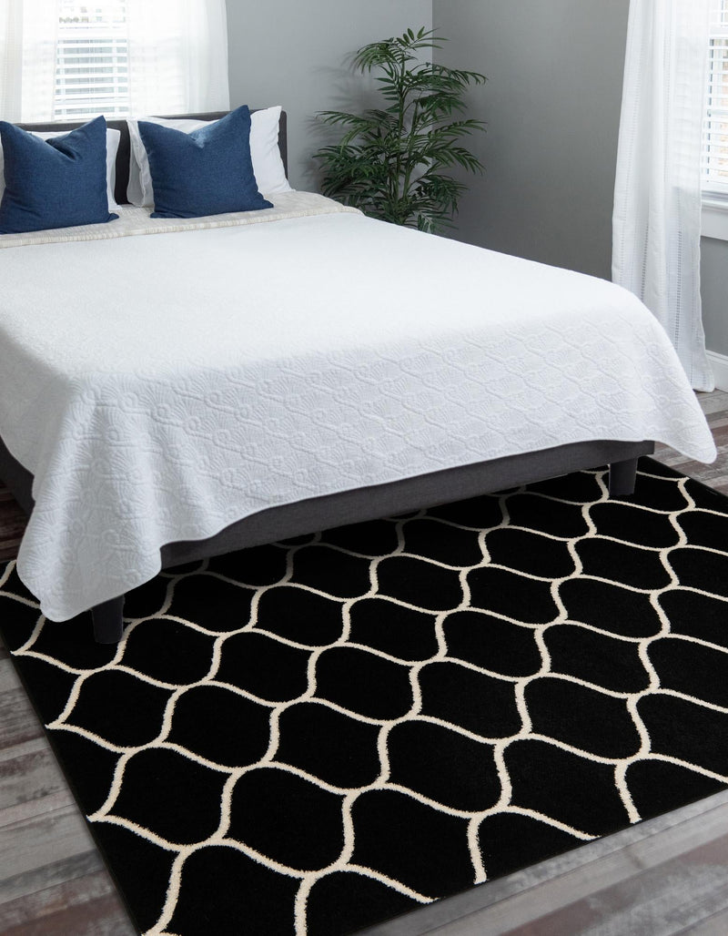 Lattice Garden Collection Area Rug -  Pergolatown (Black) Rectangle Black  lifestyle 19