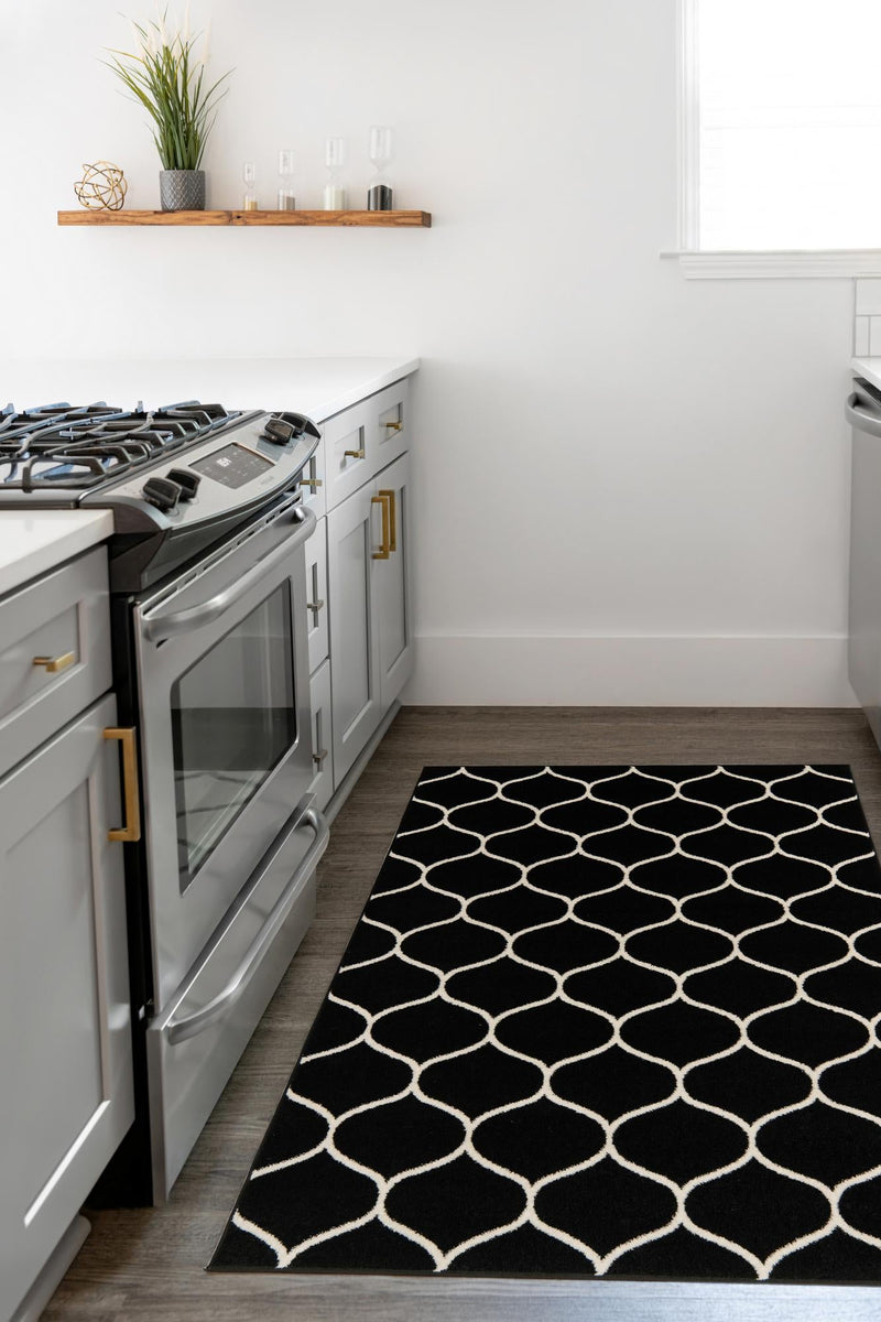 Lattice Garden Collection Area Rug -  Pergolatown (Black) Rectangle Black  lifestyle 22