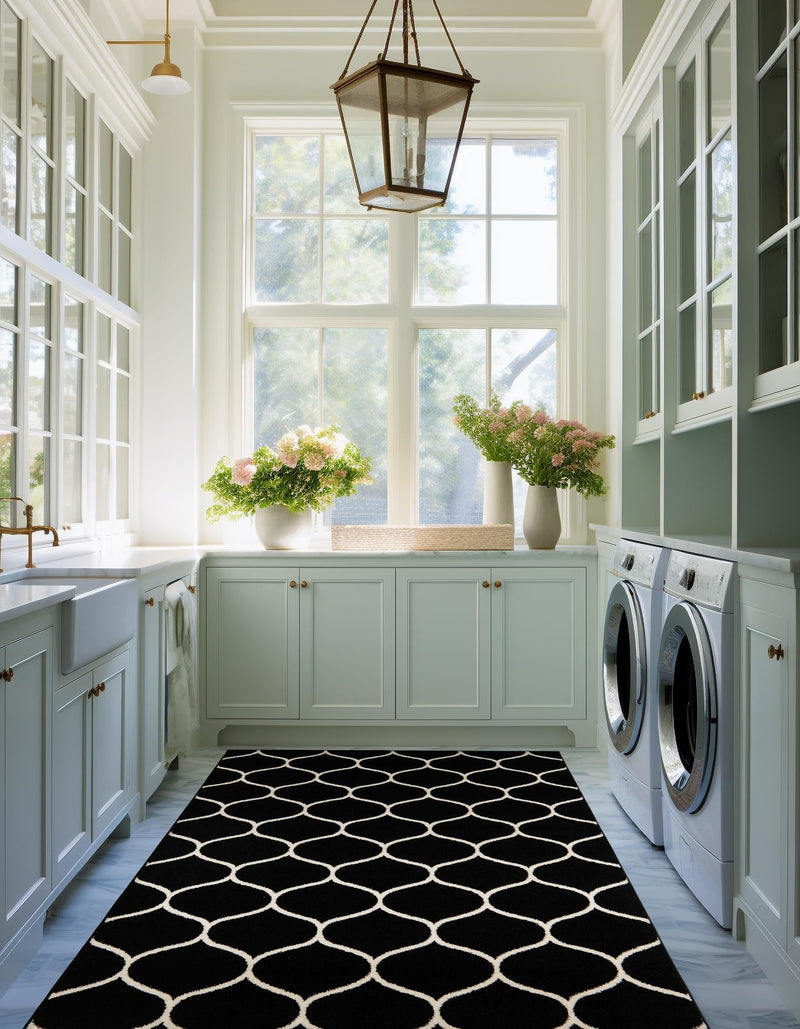 Lattice Garden Collection Area Rug -  Pergolatown (Black) Rectangle Black  lifestyle 25