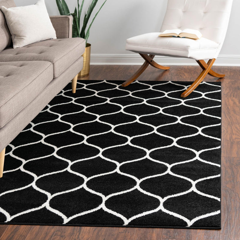 Lattice Garden Collection Area Rug -  Pergolatown (Black) Rectangle Black  lifestyle 43