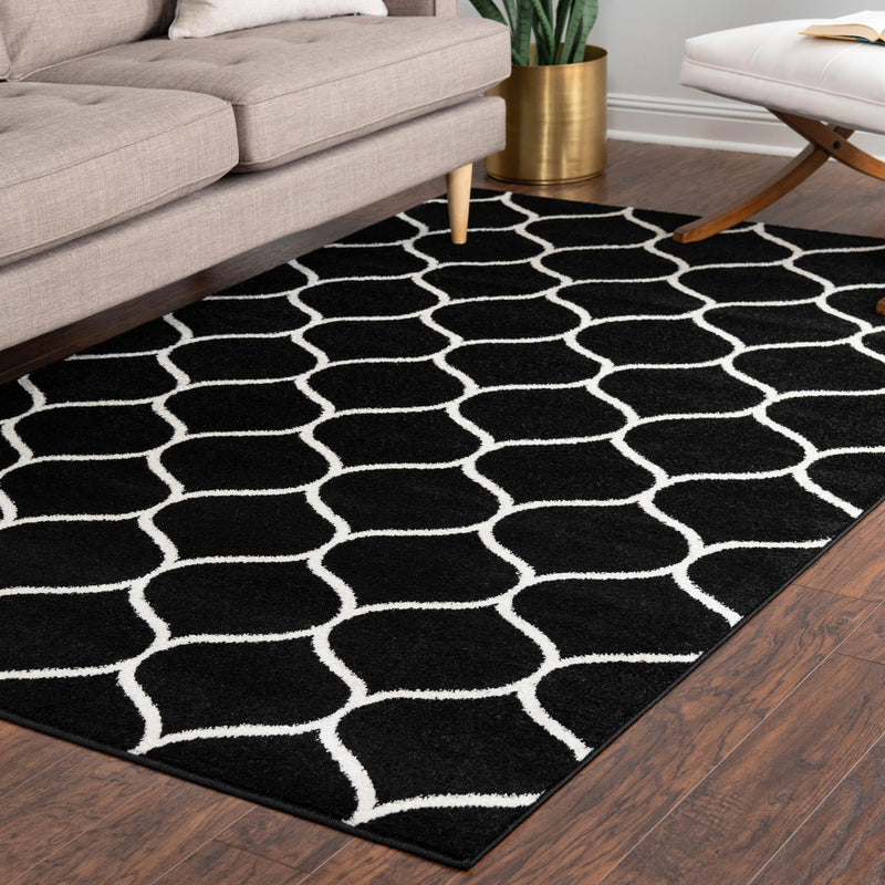 Lattice Garden Collection Area Rug -  Pergolatown (Black) Rectangle Black  lifestyle 44