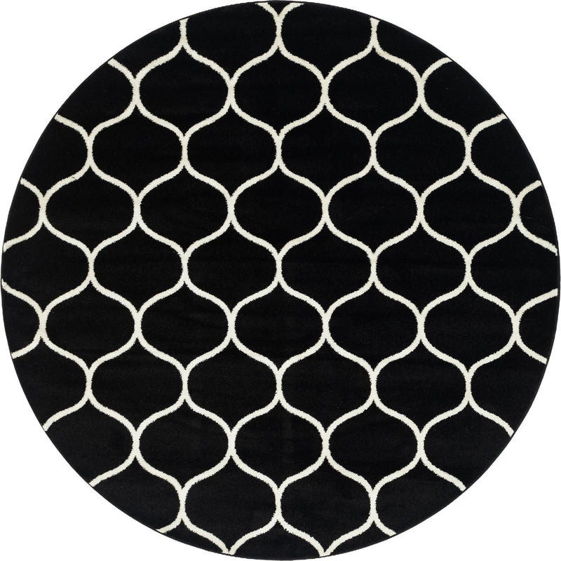Lattice Garden Collection Area Rug -  Pergolatown (Black) Round Black Main