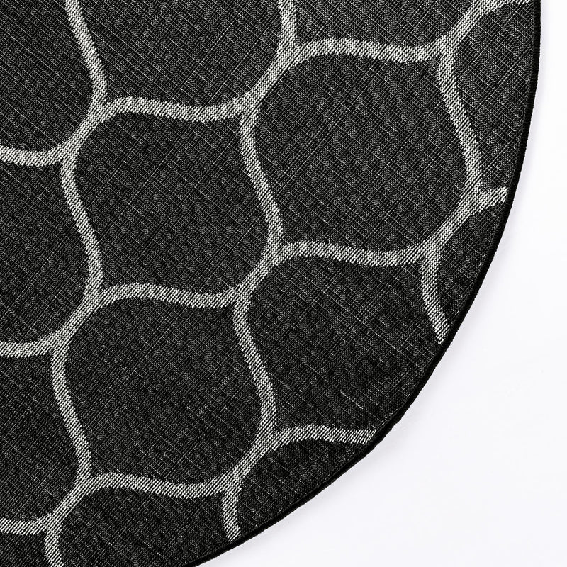 Lattice Garden Collection Area Rug -  Pergolatown (Black) Round Black  lifestyle 12