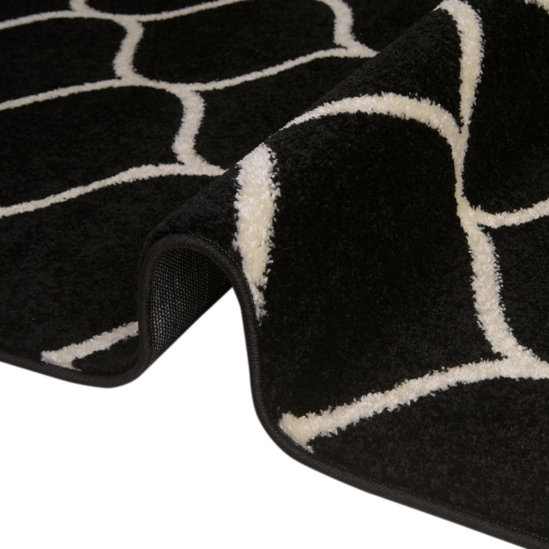 Lattice Garden Collection Area Rug -  Pergolatown (Black) Round Black  lifestyle 14