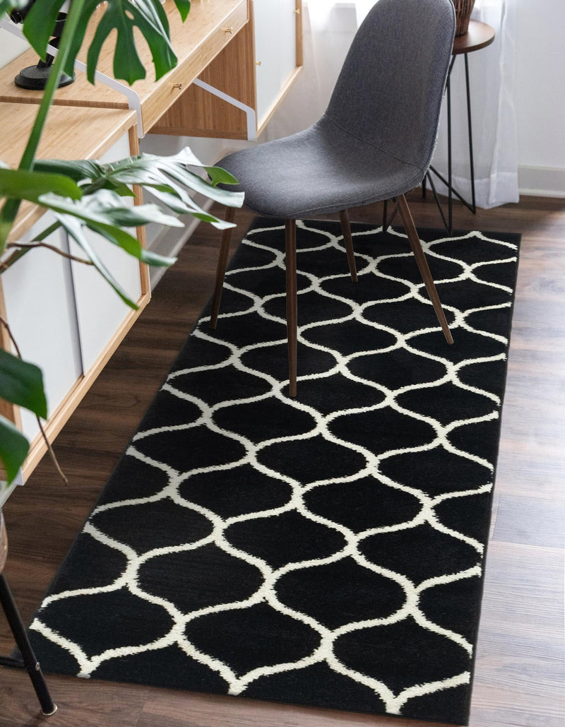 Lattice Garden Collection Area Rug -  Pergolatown (Black) Runner Black  lifestyle 3