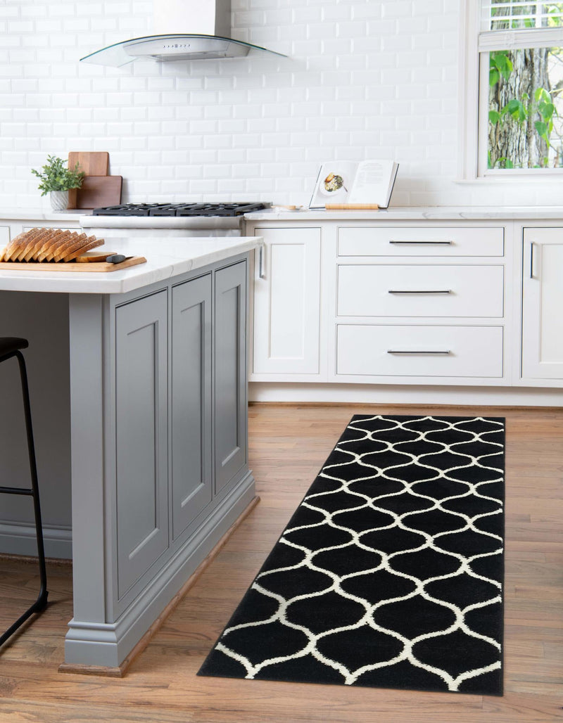 Lattice Garden Collection Area Rug -  Pergolatown (Black) Runner Black  lifestyle 5