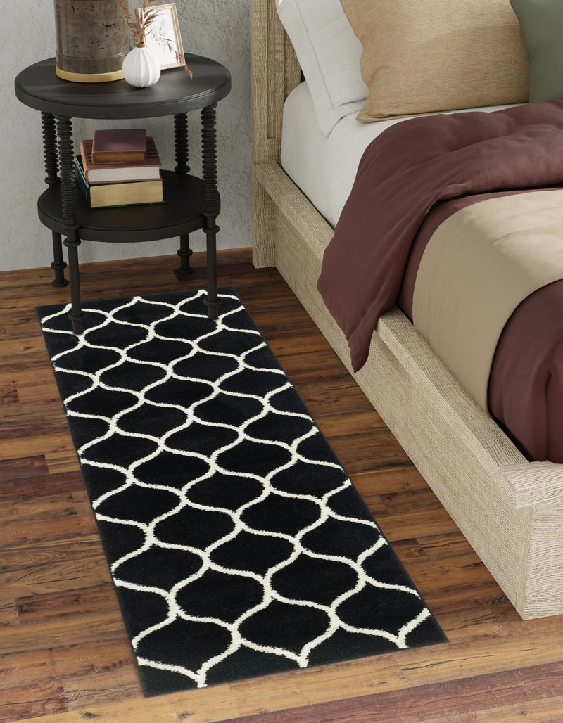 Lattice Garden Collection Area Rug -  Pergolatown (Black) Runner Black  lifestyle 10