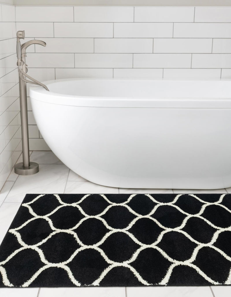 Lattice Garden Collection Area Rug -  Pergolatown (Black) Runner Black  lifestyle 12