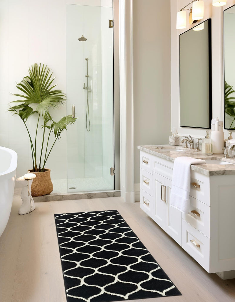 Lattice Garden Collection Area Rug -  Pergolatown (Black) Runner Black  lifestyle 18