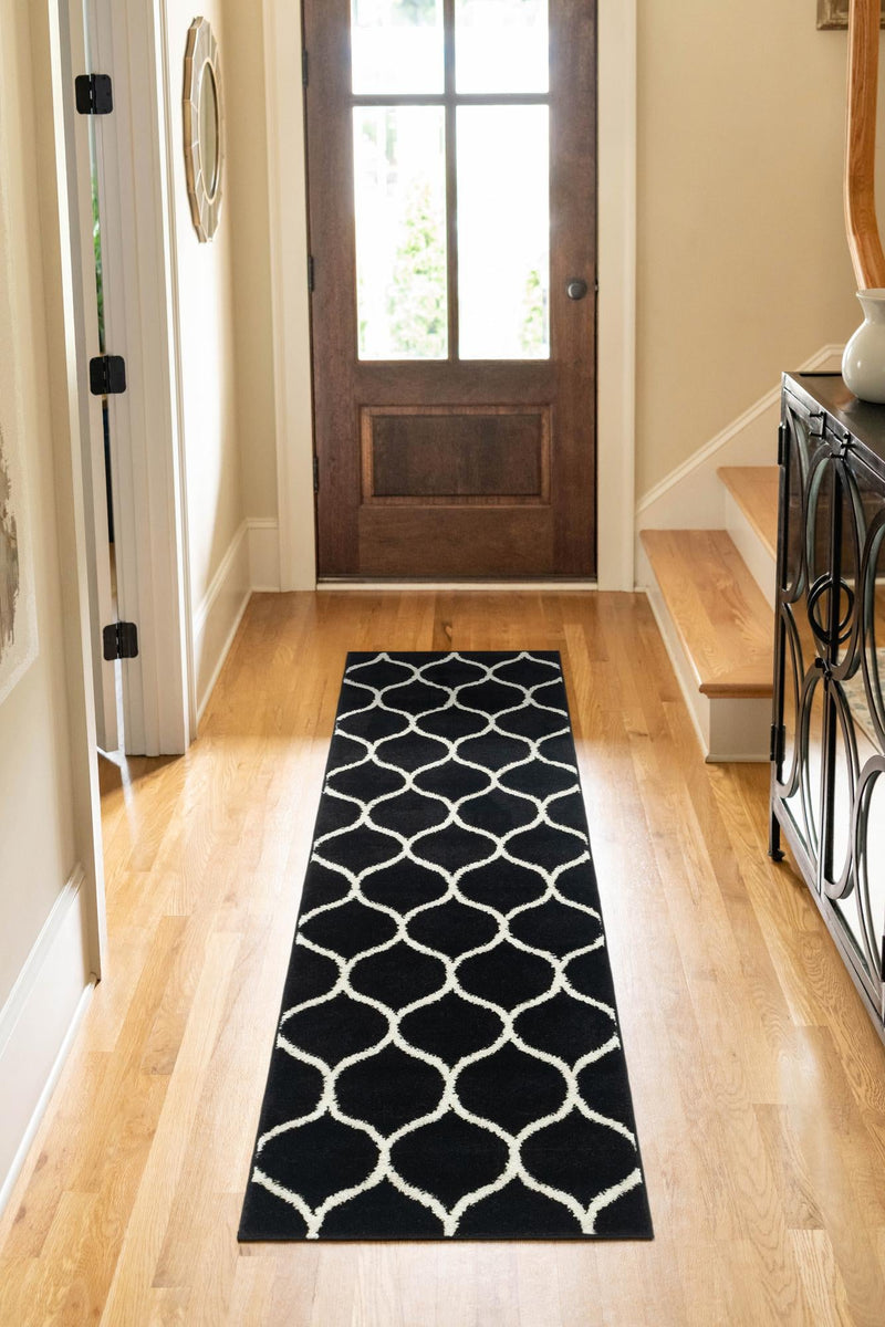 Lattice Garden Collection Area Rug -  Pergolatown (Black) Runner Black  lifestyle 24