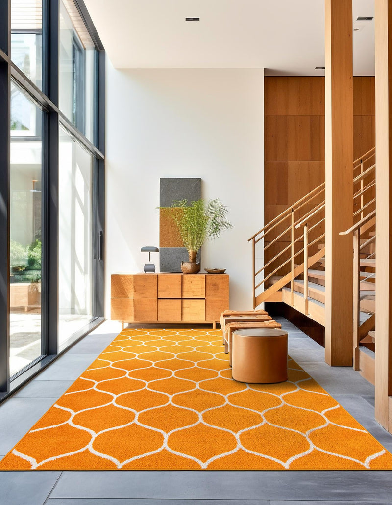 Lattice Garden Collection Area Rug -  Pergolatown (Orange) Rectangle Orange  lifestyle 16