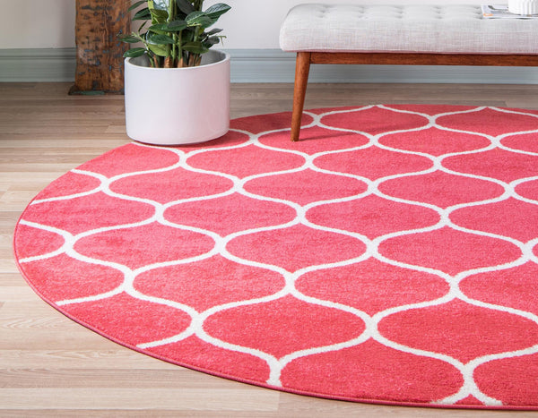 Lattice Garden Collection Area Rug -  Pergolatown (Pink) Round Pink  lifestyle 1