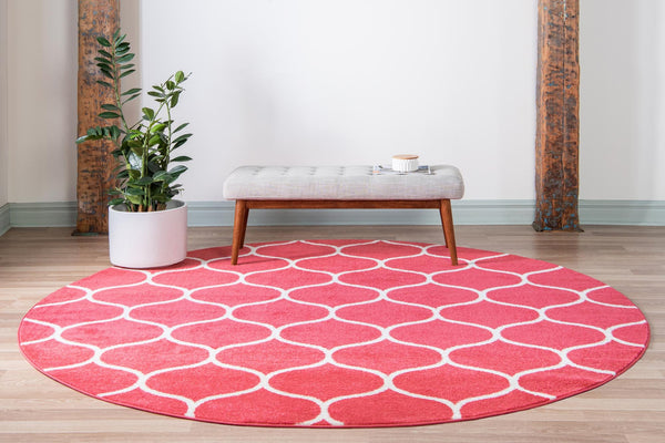 Lattice Garden Collection Area Rug -  Pergolatown (Pink) Round Pink  lifestyle 2