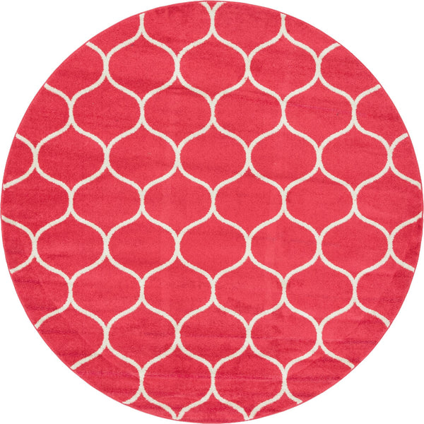 Lattice Garden Collection Area Rug -  Pergolatown (Pink) Round Pink Main