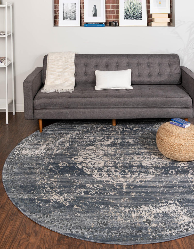 Coastal Manor Collection Area Rug -  Dunes Round Gray Blue  lifestyle 48