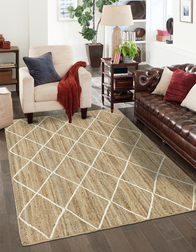 Woven Seaside Jute Collection Area Rug - Harbor Cove Rectangle White  lifestyle 48