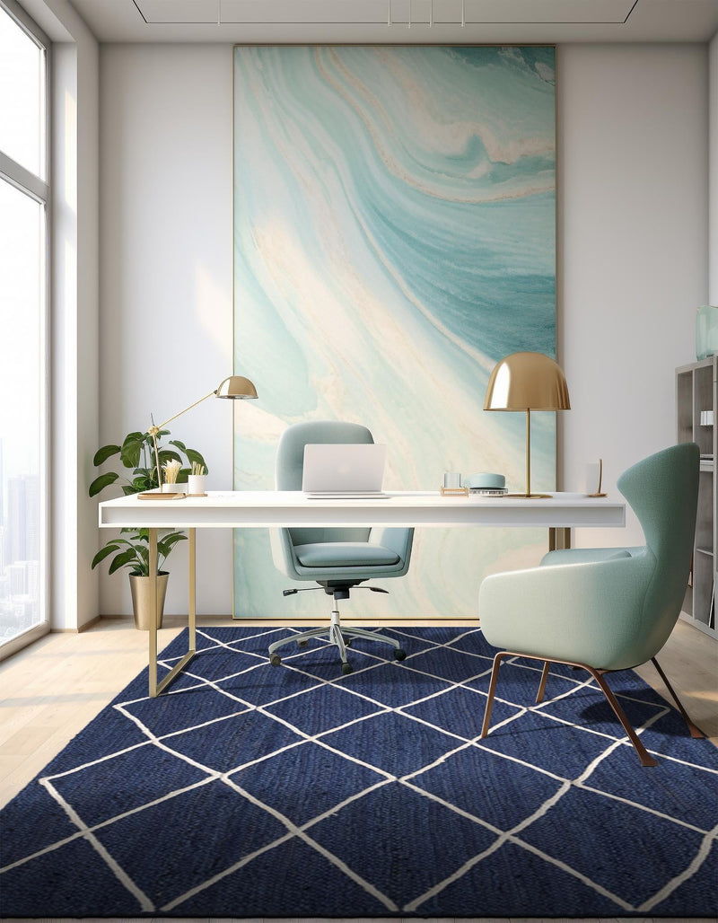 Woven Seaside Jute Collection Area Rug - Harbor Cove Rectangle Navy Blue  lifestyle 14