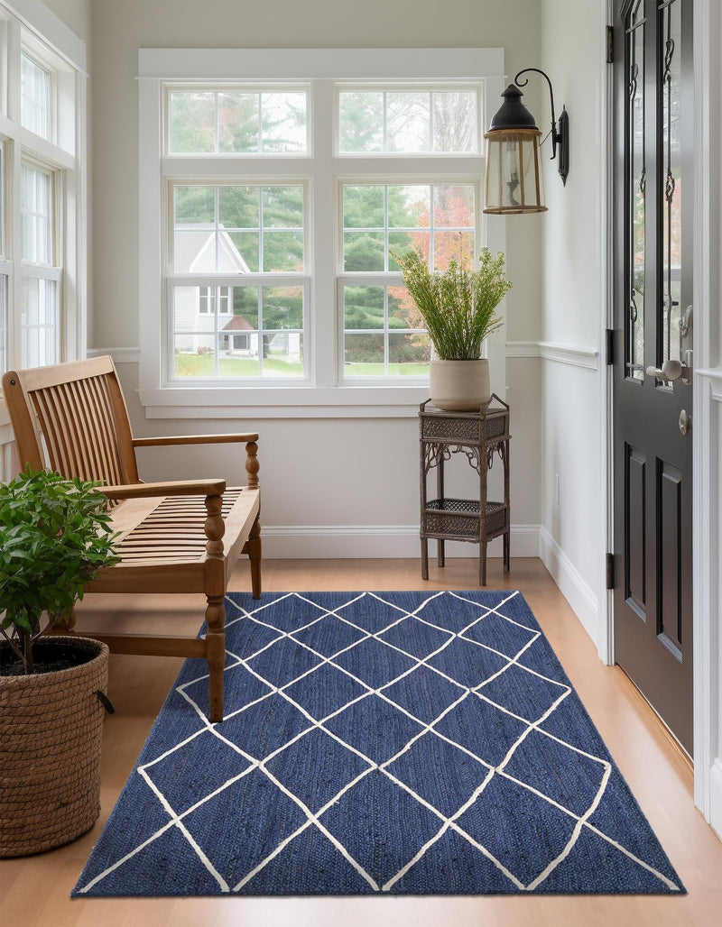 Woven Seaside Jute Collection Area Rug - Harbor Cove Rectangle Navy Blue  lifestyle 39