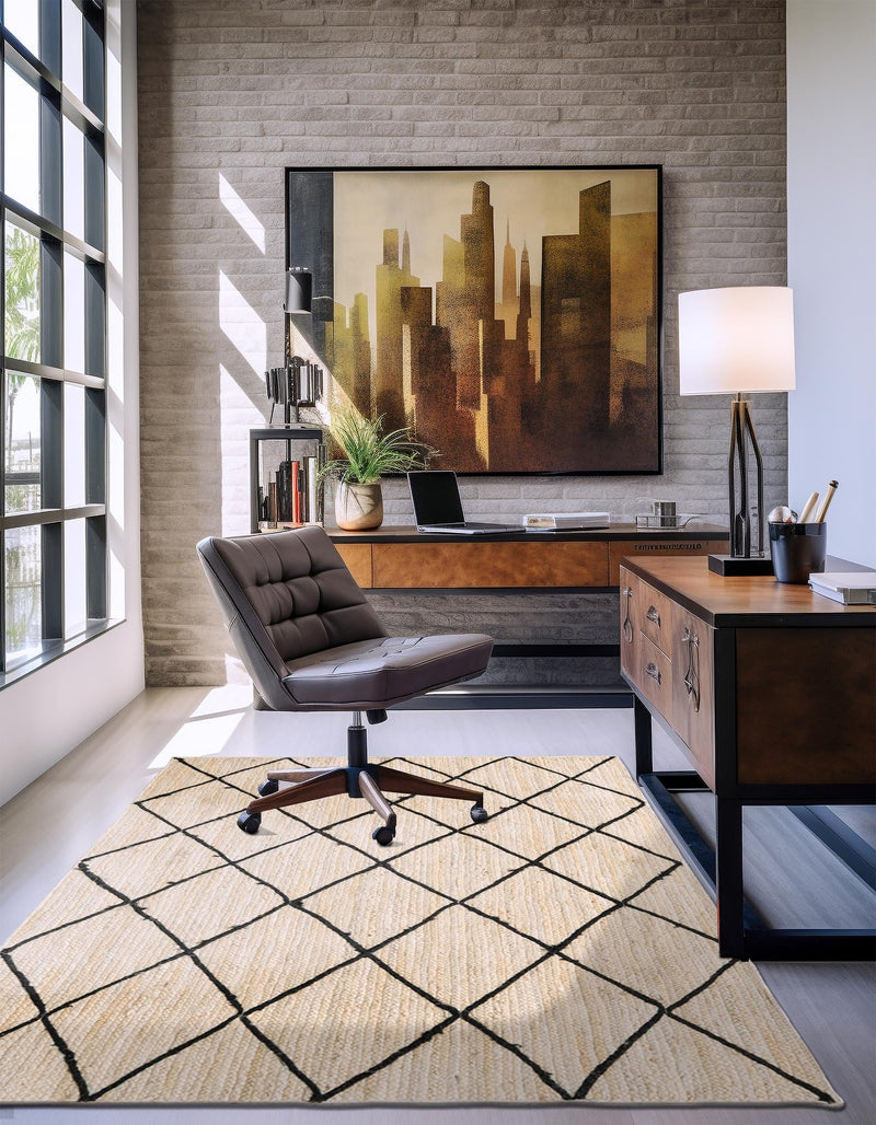 Woven Seaside Jute Collection Area Rug - Harbor Cove Rectangle Ivory and Black  lifestyle 13