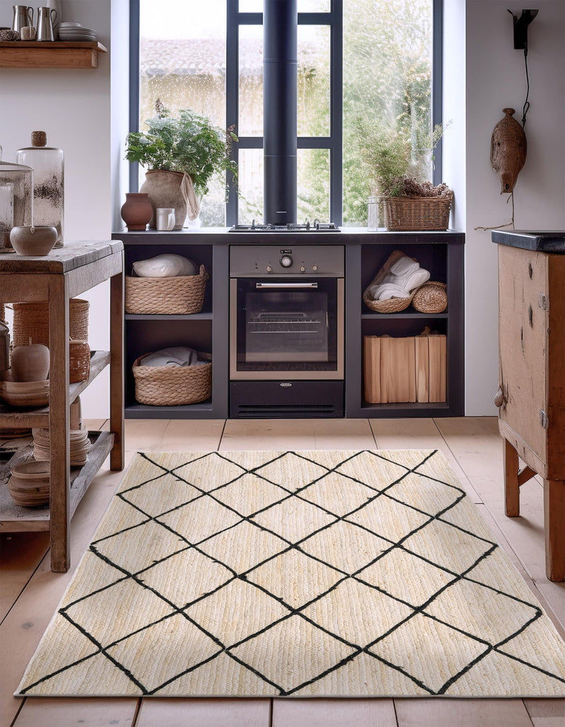 Woven Seaside Jute Collection Area Rug - Harbor Cove Rectangle Ivory and Black  lifestyle 28