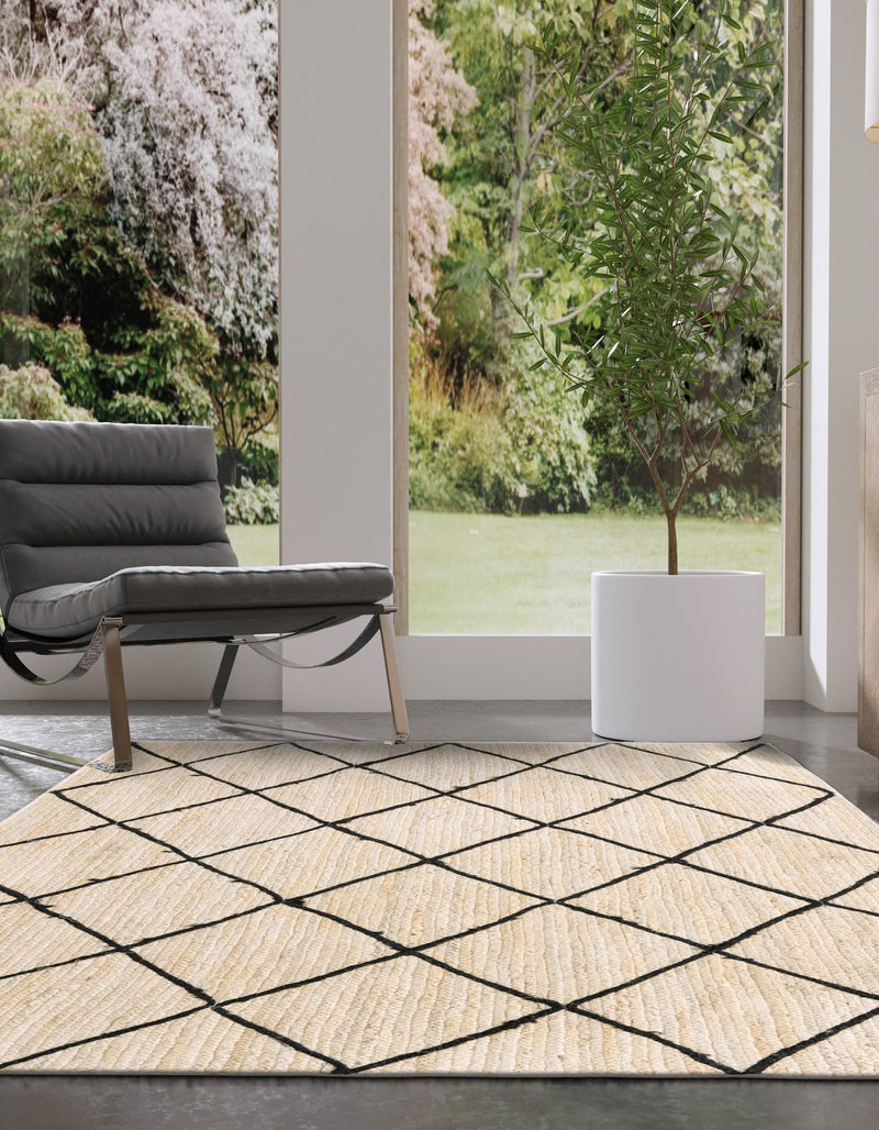 Woven Seaside Jute Collection Area Rug - Harbor Cove Rectangle Ivory and Black  lifestyle 38