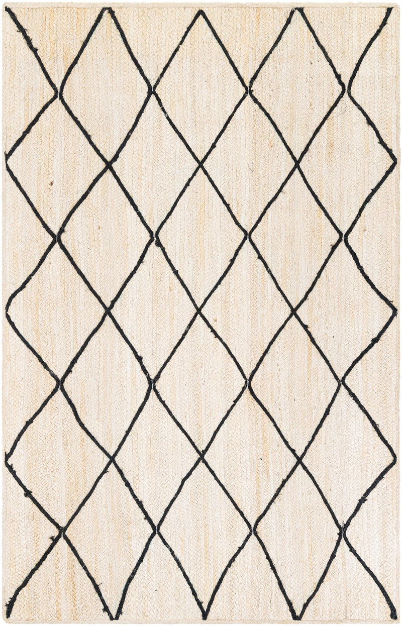 Woven Seaside Jute Collection Area Rug - Harbor Cove Rectangle Ivory and Black  lifestyle 3
