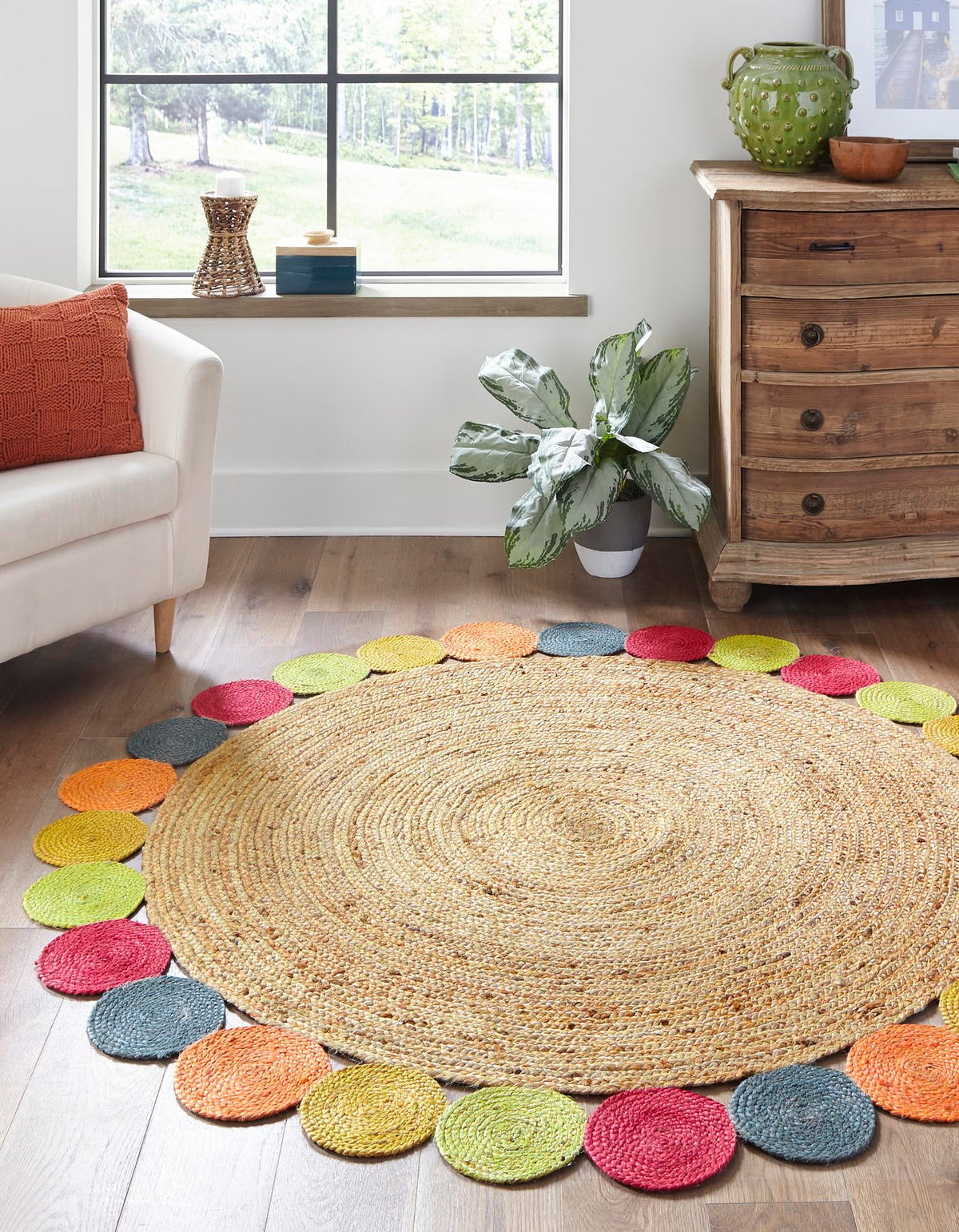 Woven Seaside Jute Collection Area Rug - Santorini Round Natural  lifestyle 2
