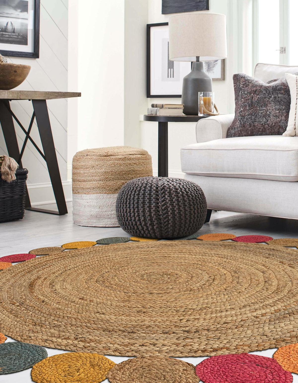 Woven Seaside Jute Collection Area Rug - Santorini Round Natural  lifestyle 3