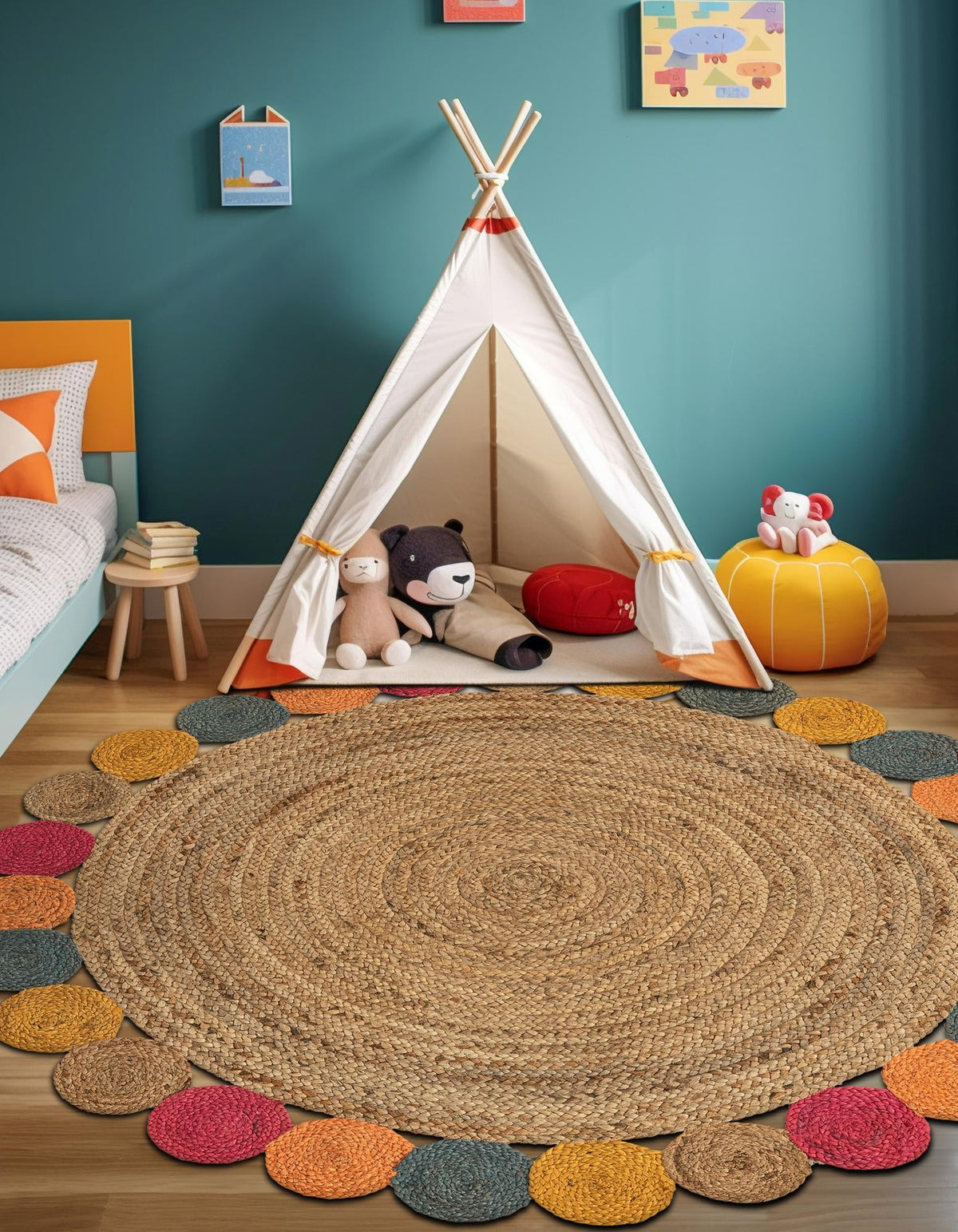 Woven Seaside Jute Collection Area Rug - Santorini Round Natural  lifestyle 4