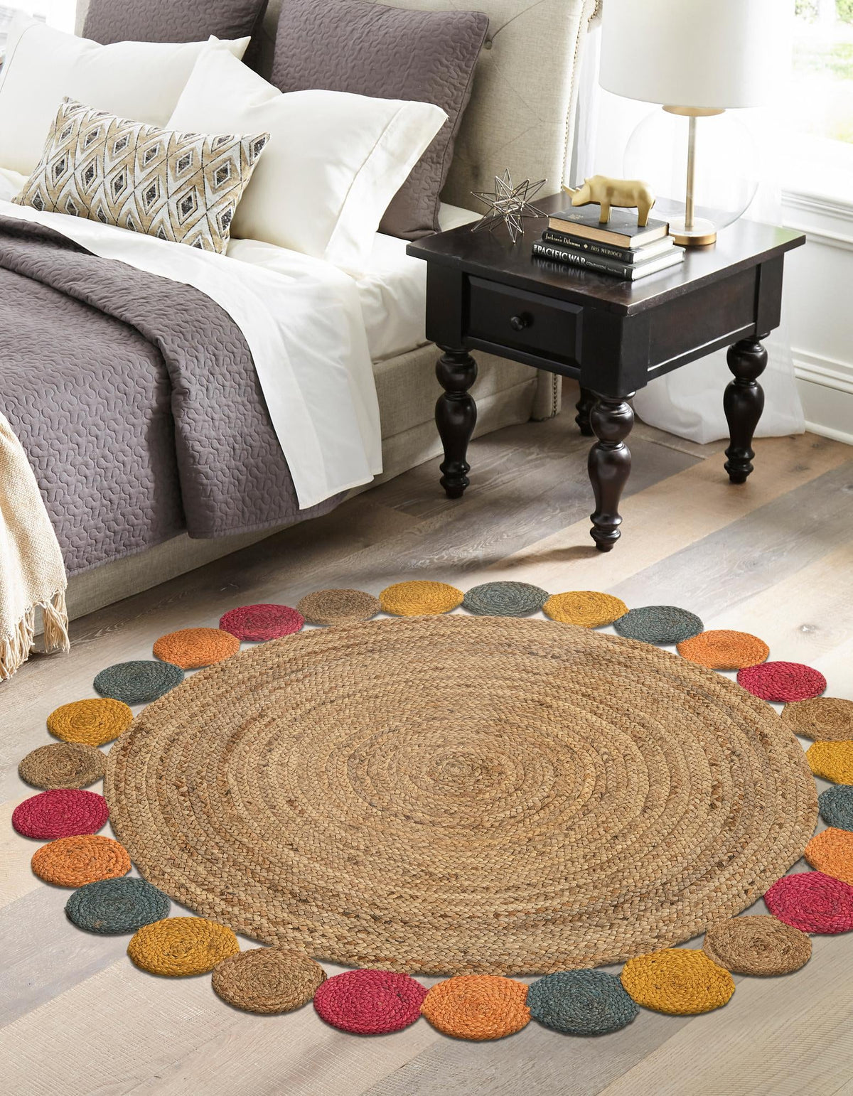 Woven Seaside Jute Collection Area Rug - Santorini Round Natural  lifestyle 5