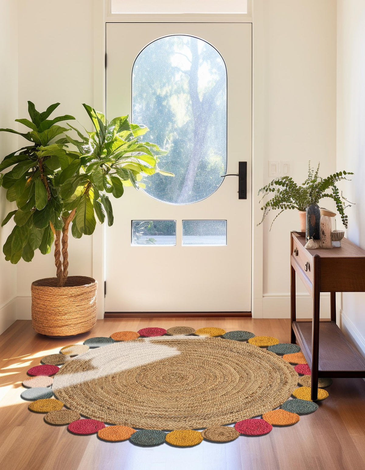 Woven Seaside Jute Collection Area Rug - Santorini Round Natural  lifestyle 6