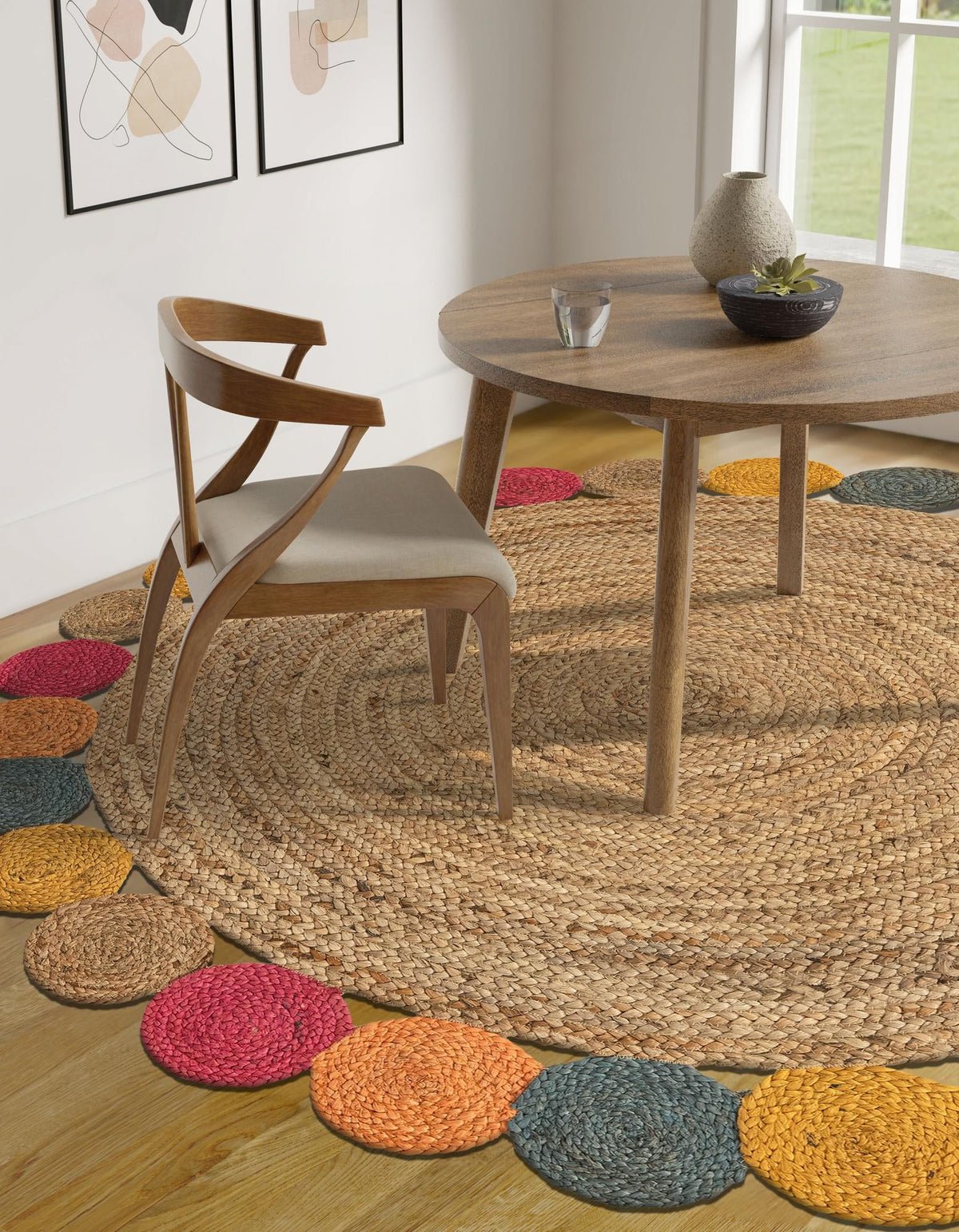 Woven Seaside Jute Collection Area Rug - Santorini Round Natural  lifestyle 7