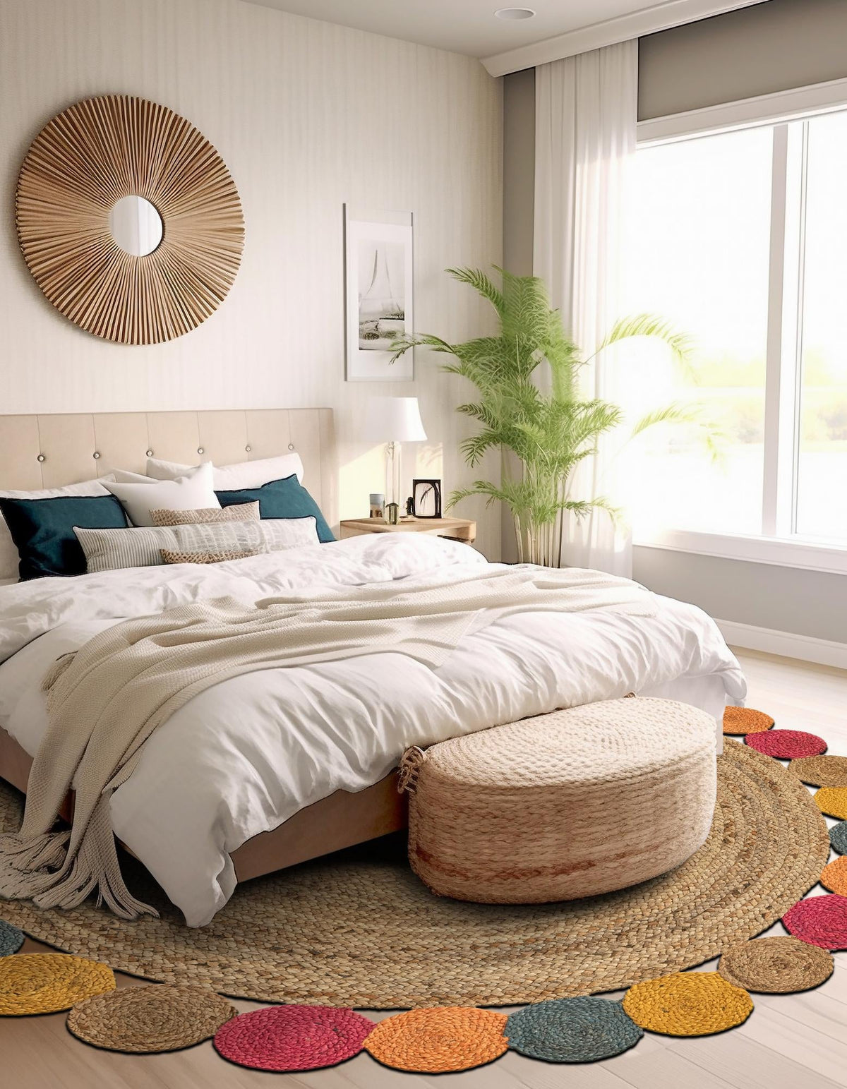 Woven Seaside Jute Collection Area Rug - Santorini Round Natural  lifestyle 8