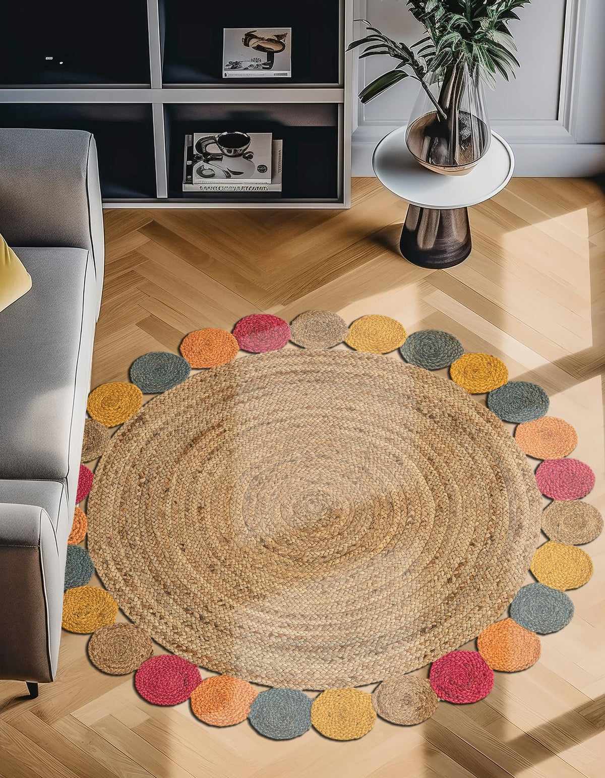 Woven Seaside Jute Collection Area Rug - Santorini Round Natural  lifestyle 9