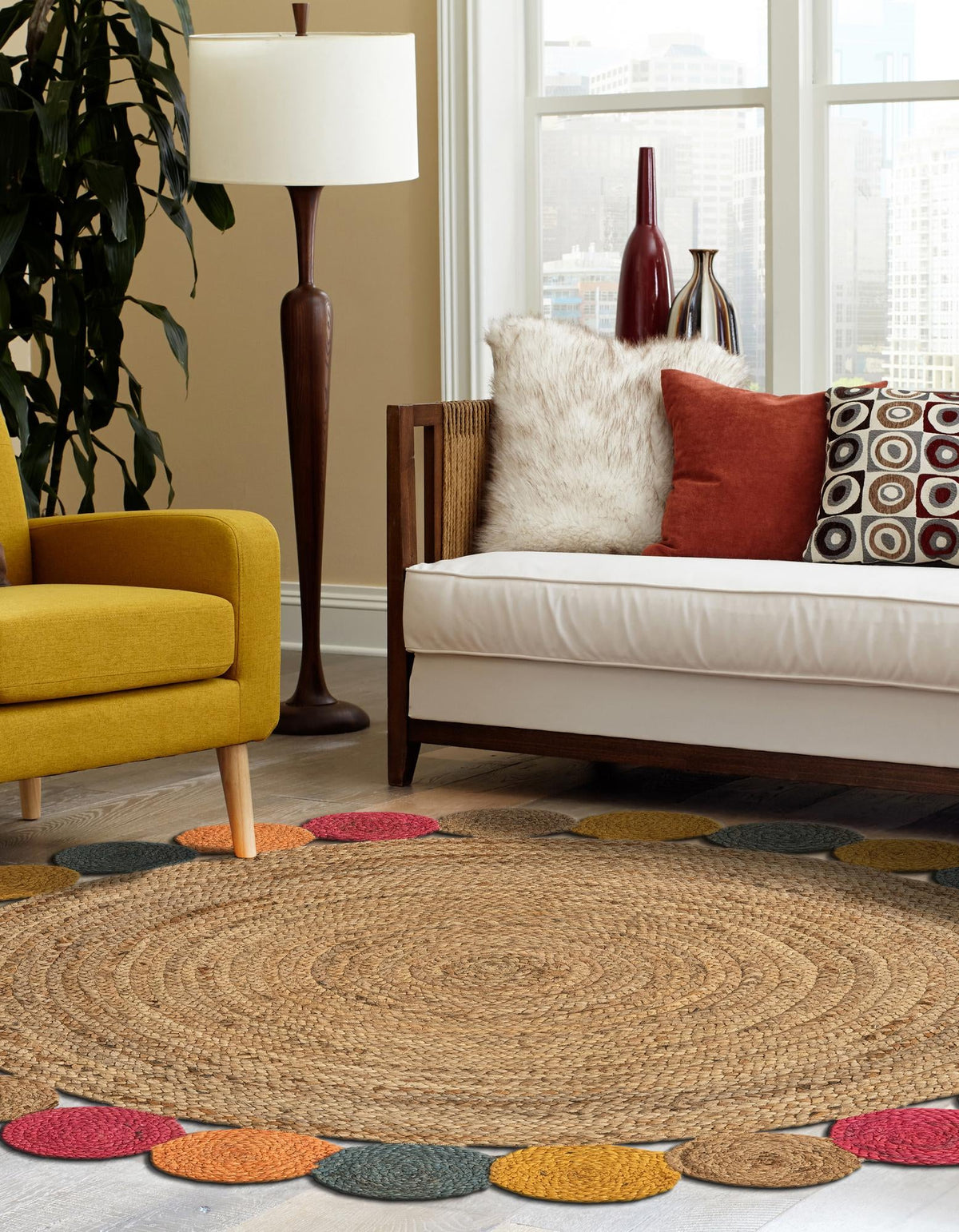 Woven Seaside Jute Collection Area Rug - Santorini Round Natural  lifestyle 10