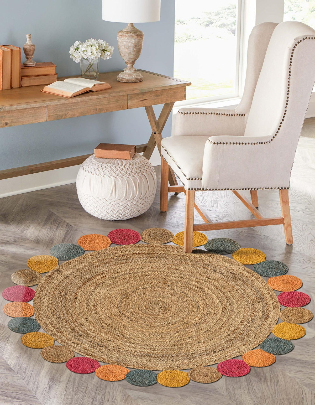 Woven Seaside Jute Collection Area Rug - Santorini Round Natural  lifestyle 11
