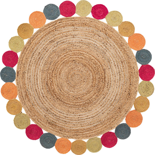 Woven Seaside Jute Collection Area Rug - Santorini Round Natural Main