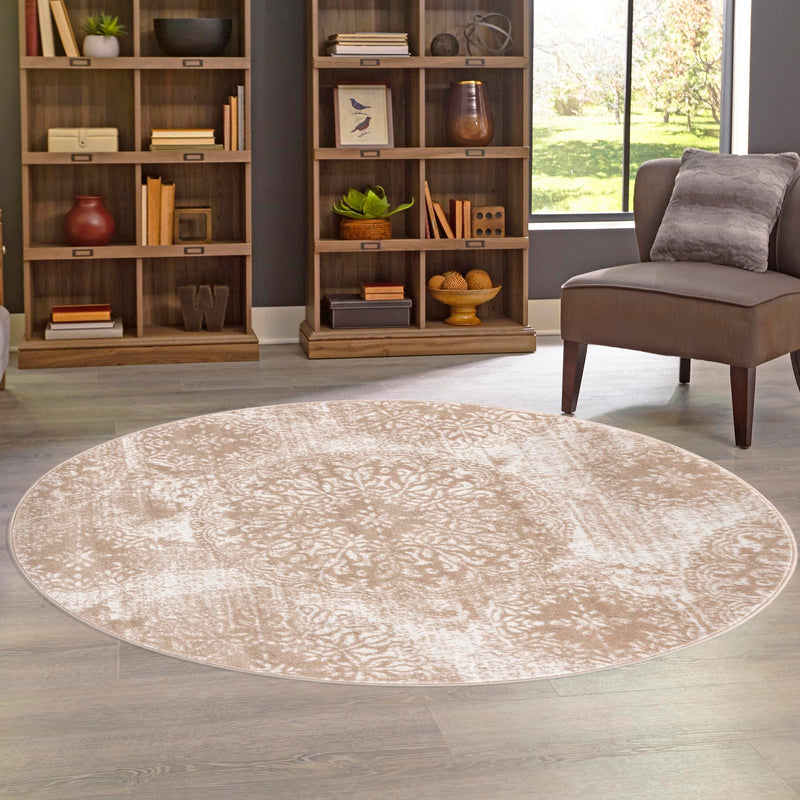 Riviera Elegance Collection Area Rug -  Monaco (Beige) Round Beige  lifestyle 29