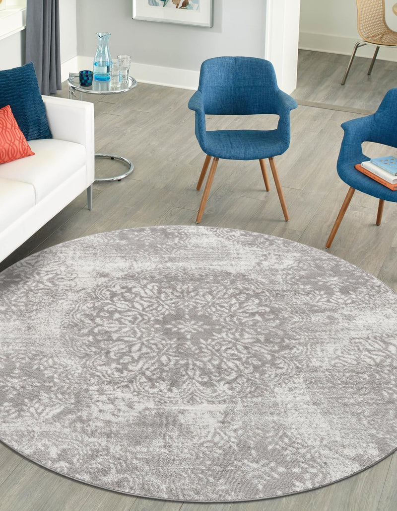 Riviera Elegance Collection Area Rug -  Monaco (Light Gray) Round Light Gray  lifestyle 3