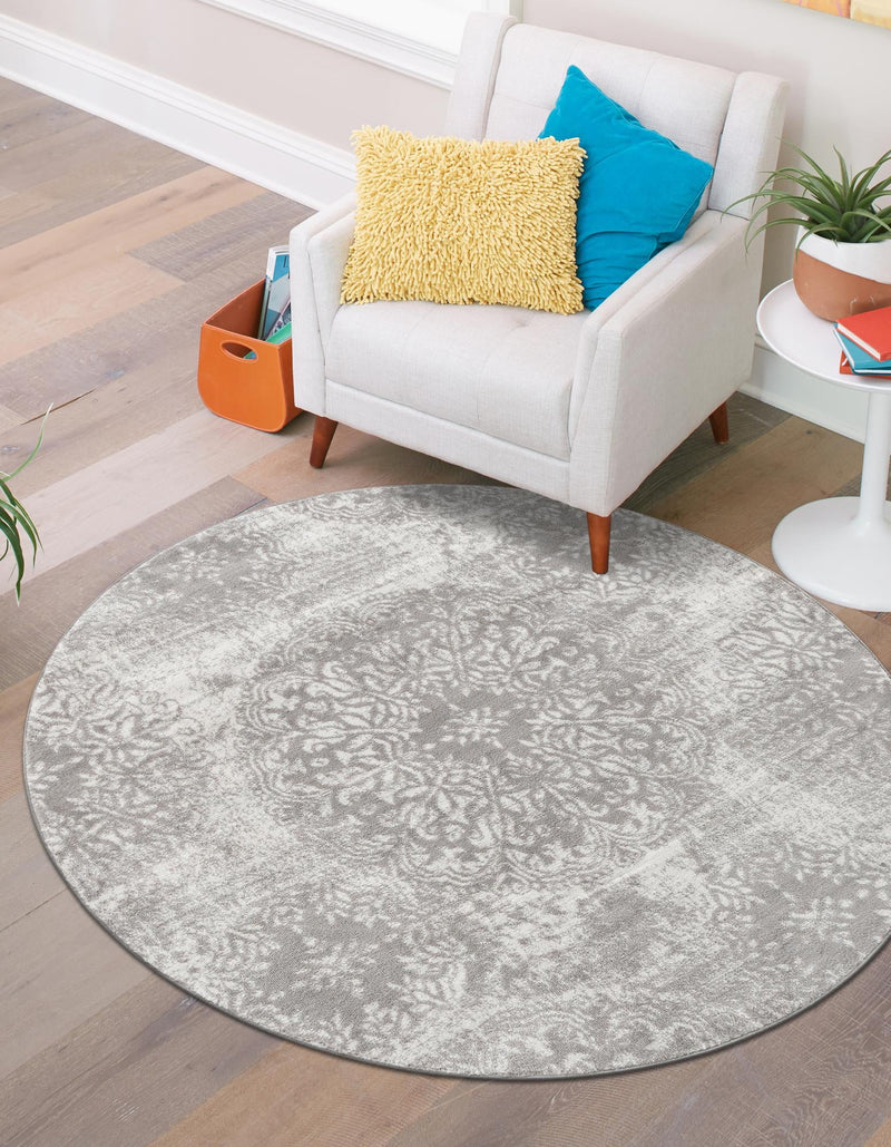 Riviera Elegance Collection Area Rug -  Monaco (Light Gray) Round Light Gray  lifestyle 5